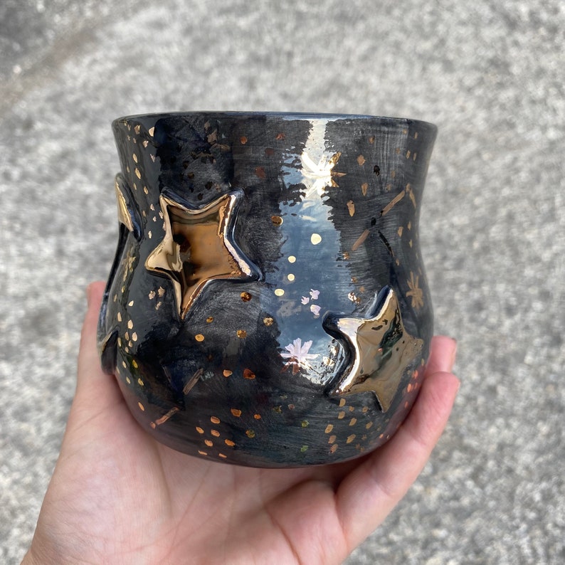 Moon mug, Witches brew mug, Half moon, Witch cauldron, Handmade ceramics, Made in Italy, Astronomy gift, Galaxy cup, Star cup, Artistic cup image 3