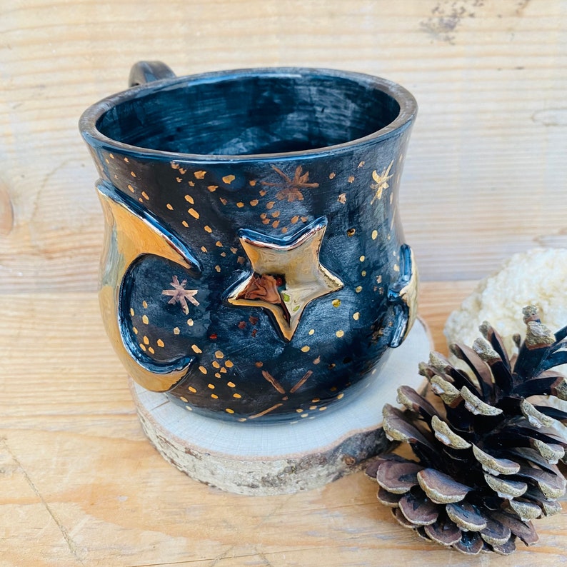 Moon mug, Witches brew mug, Half moon, Witch cauldron, Handmade ceramics, Made in Italy, Astronomy gift, Galaxy cup, Star cup, Artistic cup image 9