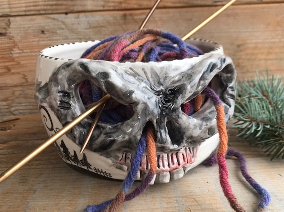 Yarn Bowl, Knitting Bowl, Skull Lover, Crochet Yarn Holder, Knitting Accessories, Human Skull, Ceramic Artist, Handmade Pottery