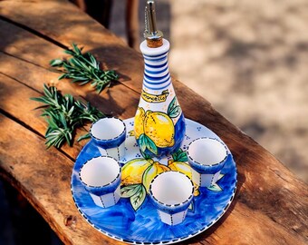 Hand-painted Amalfi Lemons Limoncello Set, Italian Gift With