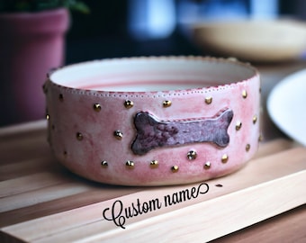 Cuenco para perros, Cuenco para perros personalizado, Comedero para mascotas, Regalos personalizados para cachorros, Hecho en Italia, Comedero para animales, Cerámica hecha a mano, Chapado en oro