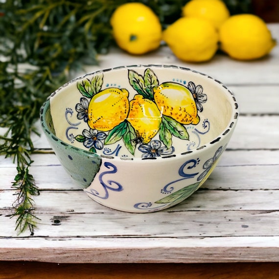Italienische Keramiknudelschüssel, Amalfi-Zitrone, Obstschüssel, toskanische Keramik, Italien-Souvenir, handbemalt, hergestellt in Italien