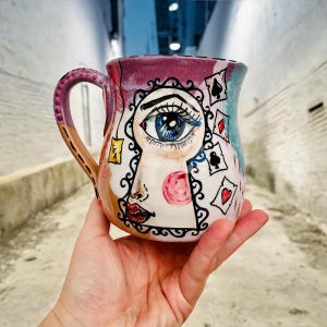 Alice in Wonderland Mug, Lewis Carroll, Fairytale Characters, Made in Italy, Italian Ceramics, Tea Party Cup, Handmade Pottery