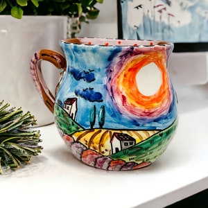 Landscape coffee mug, Espresso cups, Tuscan style, Made in Italy, Handmade ceramics, Gift for coffee lovers, Unique coffee mug