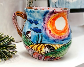 Landscape coffee mug, Espresso cups, Tuscan style, Made in Italy, Handmade ceramics, Gift for coffee lovers, Unique coffee mug