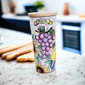 Kitchen Canisters for Italian Pasta Made in Italy, Food Storage Container in Tuscan Style with Sunflower Decor, Amalfi Lemon, Grape Cluster