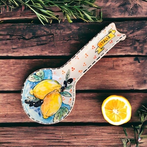 Cooking Utensil Holder, Amalfi Lemons, Spoon Holder, Lemon Kitchen Decor, Made in Italy, Tuscan Style, Chef Gifts, Ceramic Artist