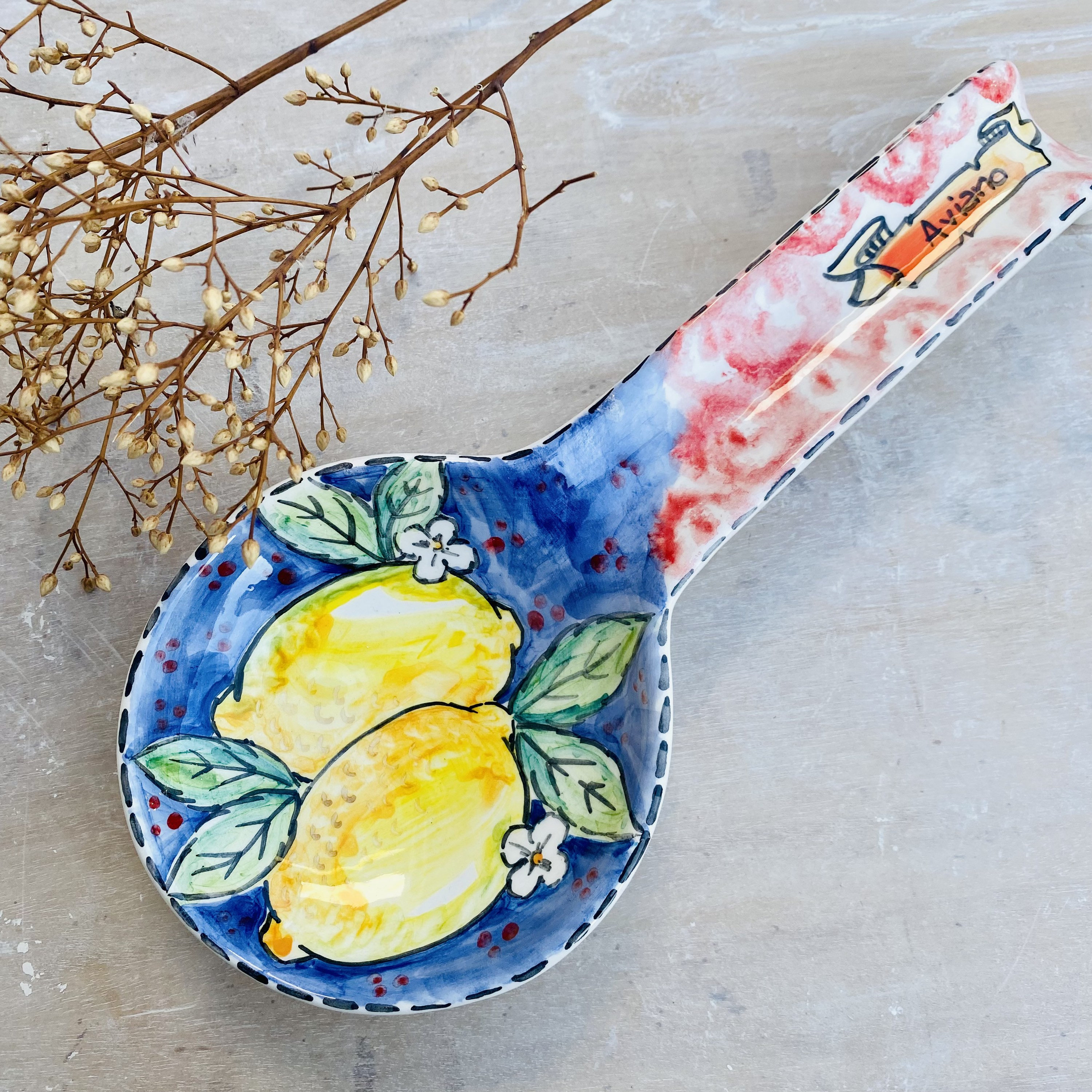Spoon Holder, Amalfi Lemons, Cooking Utensil Holder, Handmade