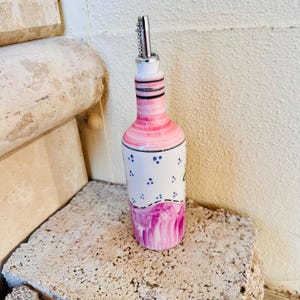 Hand-Painted Oil Dispenser with Amalfi Lemons, Italian Olive Oil Bottle, Pastel Cruet Made in Italy, Foodie Gift for Kitchen Decor