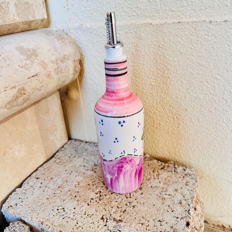 Hand-Painted Oil Dispenser with Amalfi Lemons, Italian Olive Oil Bottle, Pastel Cruet Made in Italy, Foodie Gift for Kitchen Decor