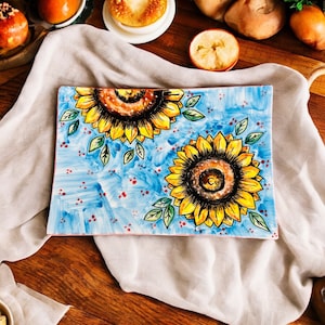 Sunflower Dish, Snack Plate, Appetizer Tray, Cheese Plate, Made in Italy, Serving Platter, Cooking Gift, Ceramic Dishes