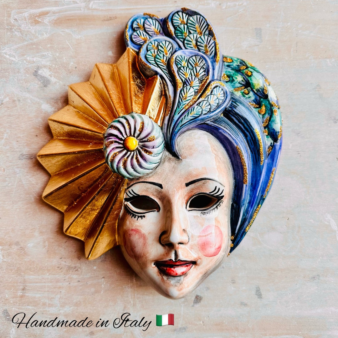 Maschera veneziana pavone, maschera decorativa da parete