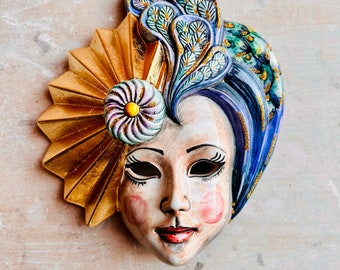 Peacock mask, Venetian mask, Decorative mask, Venice carnival, Colorful mask, Masquerade mask, Venetian carnival, Made in Italy, Wall mask