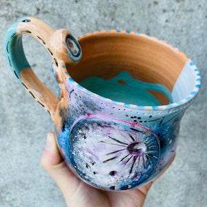 Full Moon Mug, Witch Cauldron, Witches Brew Mug, Made in Italy, Galaxy Themed, Cappuccino Cup, Astronomy Gift, Handmade Pottery