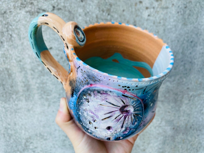 Full Moon Mug, Witch Cauldron, Witches Brew Mug, Made in Italy, Galaxy Themed, Cappuccino Cup, Astronomy Gift, Handmade Pottery