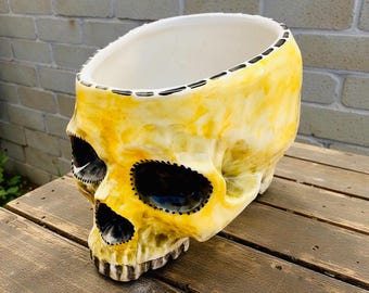 Skull Planter, Ceramic Succulent Plant Pot, Gothic Design Cacti Vase for Indoor Decor