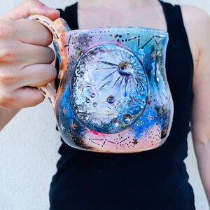 Full Moon Mug, Witch Cauldron, Witches Brew Mug, Made in Italy, Galaxy Themed, Cappuccino Cup, Astronomy Gift, Handmade Pottery