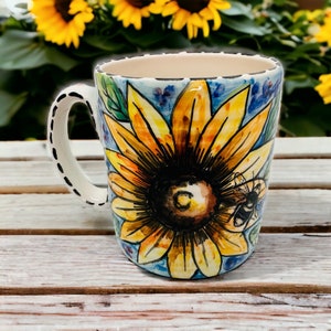 Sunflower Cup, Handmade Mug, Flower Pot, Floral Mug, Florist Gift, Made in italy, Espresso Cups, Tuscan Style, Gift for Coffee Lovers