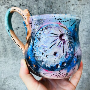 Full Moon Mug, Witch Cauldron, Witches Brew Mug, Made in Italy, Galaxy Themed, Cappuccino Cup, Astronomy Gift, Handmade Pottery