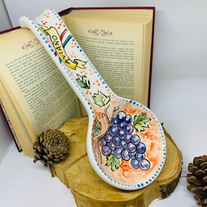 Cooking Utensil Holder, Grape Cluster, Spoon Holder, Purple Grapes, Handmade Ceramic, Made in Italy, Italy Souvenir