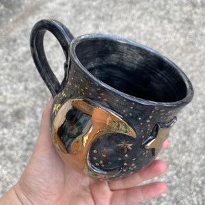 Moon mug, Witches brew mug, Half moon, Witch cauldron, Handmade ceramics, Made in Italy, Astronomy gift, Galaxy cup, Star cup, Artistic cup image 7