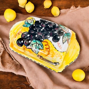 Mantequera artesanal con forma de uva negra, recuerdo de Italia, recipiente para mantequilla, hecho en Italia, accesorios de cocina, cerámica de vid