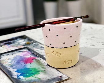 Paint Brush Holder Artistic tool Gifts for Painters, Paint Water Cup and Brush Rest Gift for Artist, Handmade Pottery Made in Italy