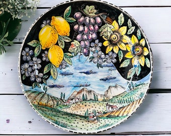 Italian Ceramic Large Salad Bowl Made in Italy Tuscany, Table Centerpiece as Fruit Bowl for Newly Married Gifs, Decorative Platter