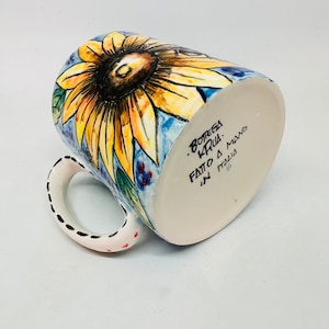 Sunflower Cup, Handmade Mug, Flower Pot, Floral Mug, Florist Gift, Made in italy, Espresso Cups, Tuscan Style, Gift for Coffee Lovers