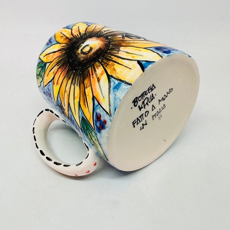 Sunflower Cup, Handmade Mug, Flower Pot, Floral Mug, Florist Gift, Made in italy, Espresso Cups, Tuscan Style, Gift for Coffee Lovers