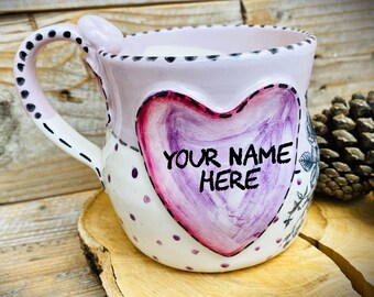 Coffee Mug with Name, Handmade Ceramic Cup, Monogram Coffee Mug, name Coffee mug, custom name mug, pink pottery, personalized coffee mug