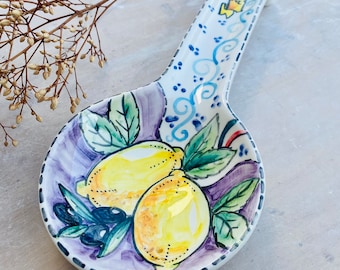 Pottery spoon rest, lemon ceramic spoon rest, handmade italian spoon holder, kitchen spoon rest, cooking spoon rest, italy spoon rest