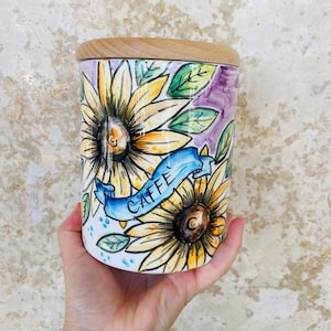 Coffee Canister, Sunflower Jar, Italian Pottery, Coffee Storage, Coffee Holder, Ceramic Jar, Food Container, Mom Kitchen Gift