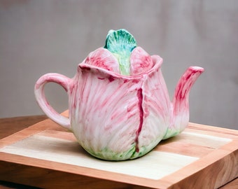 Pink pottery teapot, Ceramic italian teapot, fairy teapot, coffee serving pot, tea lover gift, tuscan pottery art,  vegetable shape teapot