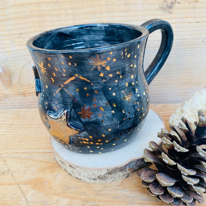 Moon mug, Witches brew mug, Half moon, Witch cauldron, Handmade ceramics, Made in Italy, Astronomy gift, Galaxy cup, Star cup, Artistic cup image 2