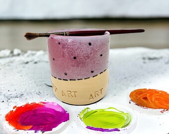 Paint Brush Holder, Artistic Tool, Gifts for Painters, Paint Water Cup and Brush, Rest Gift for Artist, Handmade Pottery, Made in Italy