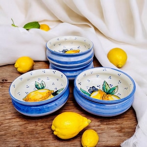 Italian Ceramic Soup Bowl, Amalfi Lemon Dinner Set, Hand Painted Pottery Dishes, Blue and Yellow Ceramic, Tuscany Style