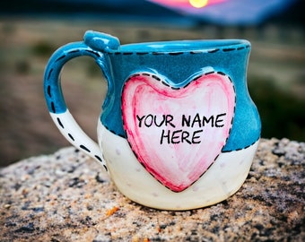 Handmade Mug with Name, Personalized Pottery, Custom Mug, Herart Coffee Cup, Pottery Handmade, Ceramic Mug, Made to Order Mug