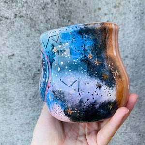 Full Moon Mug, Witch Cauldron, Witches Brew Mug, Made in Italy, Galaxy Themed, Cappuccino Cup, Astronomy Gift, Handmade Pottery