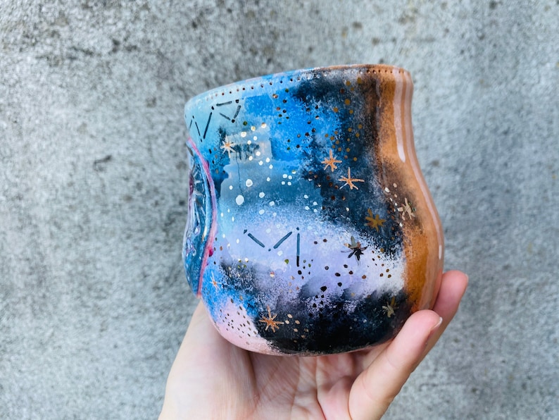 Full Moon Mug, Witch Cauldron, Witches Brew Mug, Made in Italy, Galaxy Themed, Cappuccino Cup, Astronomy Gift, Handmade Pottery