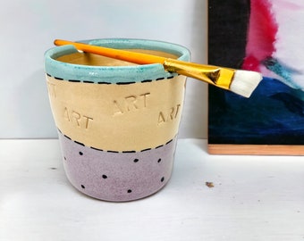 Paint Brush Holder Artistic tool Gifts for Painters, Paint Water Cup and Brush Rest Gift for Artist, Handmade Pottery Made in Italy
