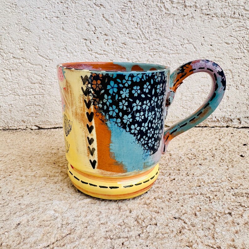 Butterfly Mug, Pastel Shade, Gift for Sister in Law, Unicorn Vibes, Gold Bug, Handmade Ceramic, Made in Italy, Artistic Coffee Cup