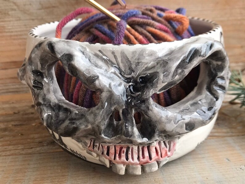 Skull Yarn Bowl Ceramic Yarn Bowl Wool Bowl Handmade Skull Etsy