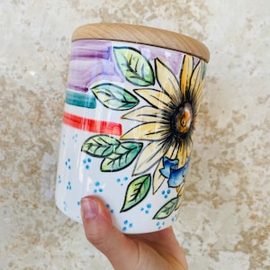 Coffee Canister, Sunflower Jar, Italian Pottery, Coffee Storage, Coffee Holder, Ceramic Jar, Food Container, Mom Kitchen Gift
