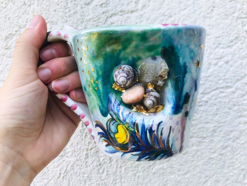 Shells and winter seaside colors hand painted coffee cup Shells and winter seaside colors hand painted coffee cup