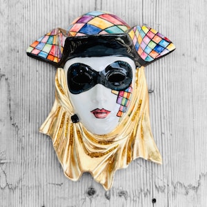 Arlecchino venezianische Maske, dekorative Maske, Karneval in Venedig, Maskenmaske, venezianischer Karneval, Made in Italy, Wandmaske