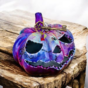 Calabaza de cerámica, linterna de calabaza, linterna de Jack-O-Lantern, portavelas, luces de Halloween, decoración de mesa de otoño, brilla en la oscuridad, decoración espeluznante