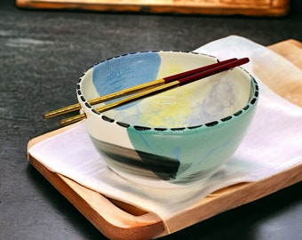 Ramen bowl, Rice bowl, Noodle cup, Pho bowl, Bubbles pattern, Chopstick bowl, Asian cooking, Japanese cuisine, Made in Italy, Wabi sabi