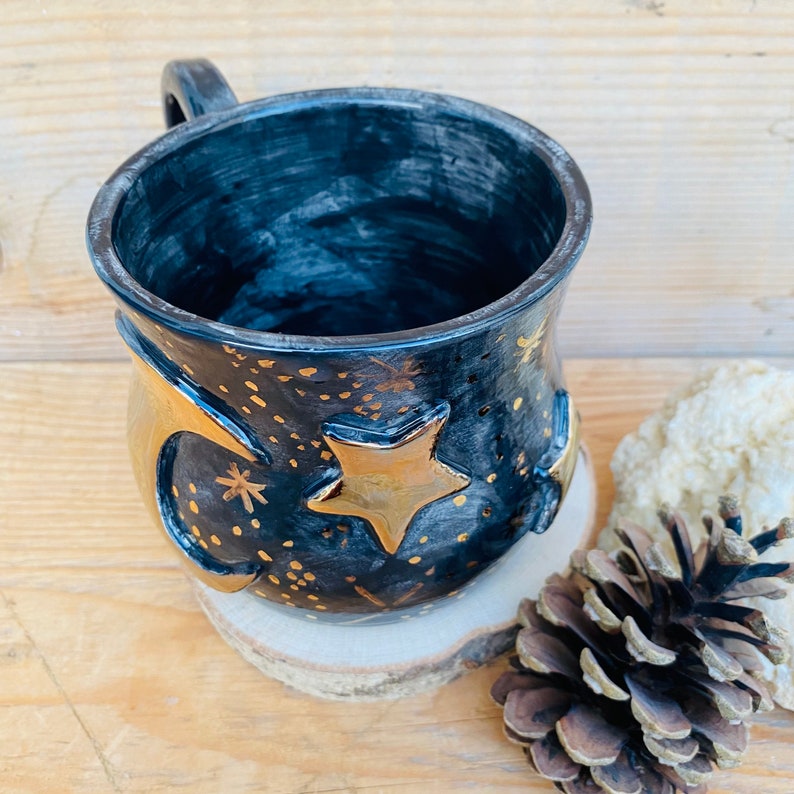 Moon mug, Witches brew mug, Half moon, Witch cauldron, Handmade ceramics, Made in Italy, Astronomy gift, Galaxy cup, Star cup, Artistic cup image 5