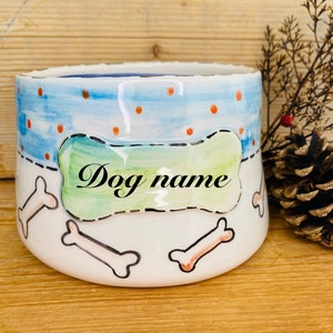 Spaniel Bowl, Long Eared Dog Bowl, Ceramic Cocker Water, Cone Shaped Puppy Dish, Personalized Name